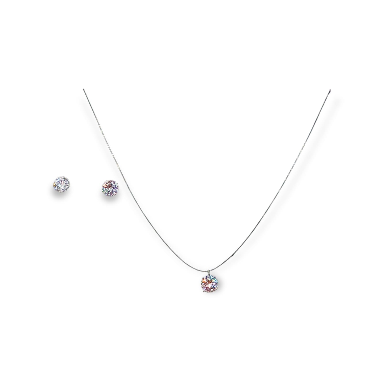 Elbauldejuma - Set Conjunto Collar Nylon Aros Punto De Luz Plata 7Mm Amor