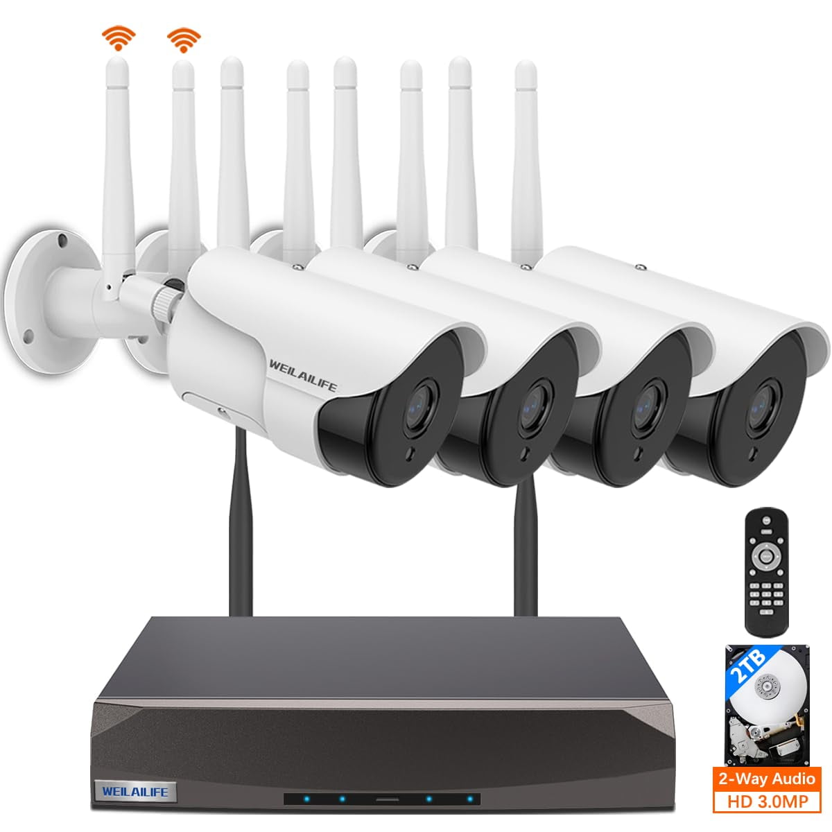 Weilailife - Sistema De Cámara De Seguridad Inalámbrica Weililife 3.0mp 2tb 90 Pies