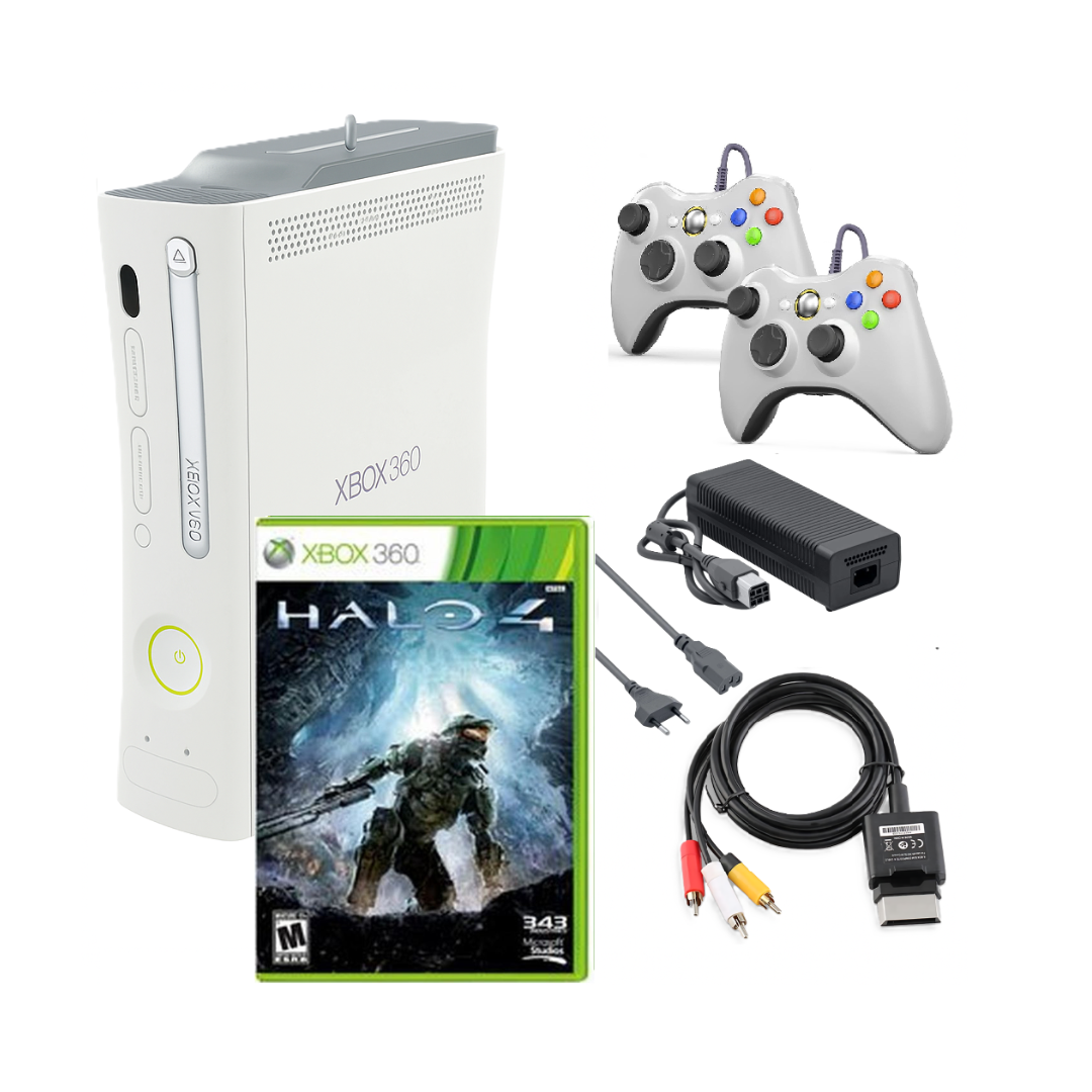 Microsoft Xbox 360 Consola Original Blanca Dos Controles Retrofam Halo 4 - Reacondicionado