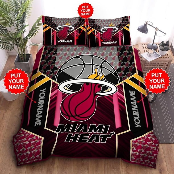 Custom Name Miami Heat NBA Fan Gift Quilt Duvet Cover Set Bedclothes Kids3-Piece Bedding Set