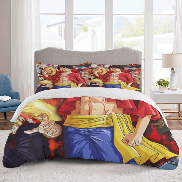 ONE PIECE Bedding Sets Cartoon Duvet Cover Lightweight 3 Piece Bet Sets for Kids Boys Girls