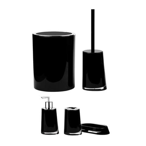 Magideal - Paquete De 5 Accesorios Papelera Desinfectante De Manos Botella Cepillo De Inodoro Con Soporte Jabonera Elegante Moderno Para Hoteles Negro