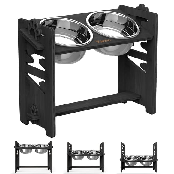 Cuencos Elevados para Perro Vantic Ajustables Grande/Extra Grande Negro