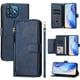 thumbnail image 3 of Funda tipo cartera para Oukitel C53 con bolsillo con cremallera, tarjetero, soporte, correa para la muñeca y tapa de cuero azul, 3 of 5