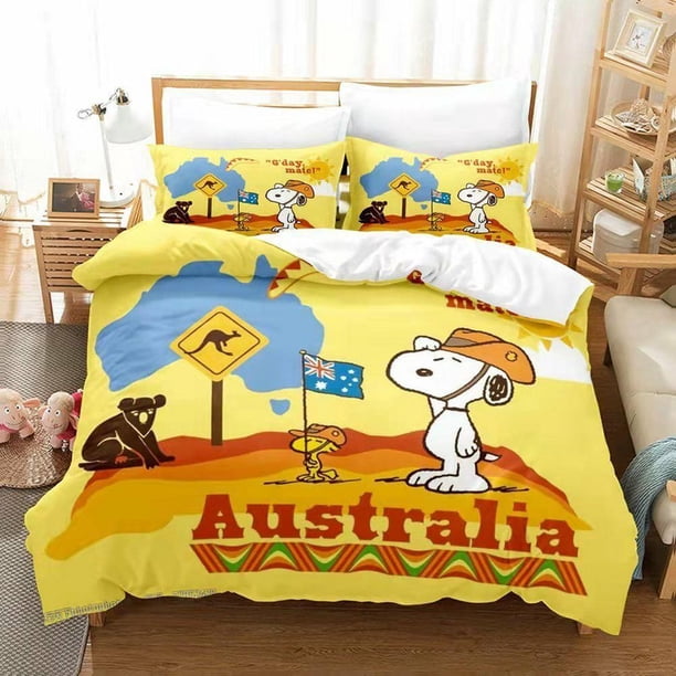 Lovely Snoopy Cartoon Cute Quilt Duvet Cover Set Soft Super 3-Piece Bedding Set (1 Duvet Cover + 2 Pillow Shams)