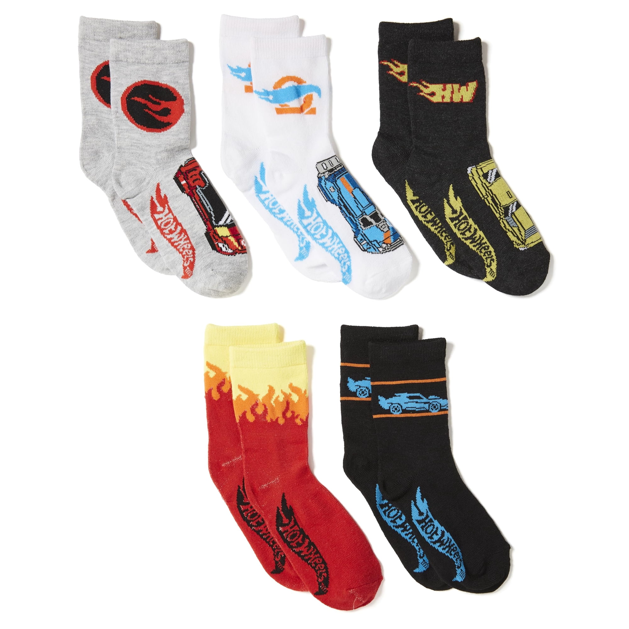 Calcetines Hot Wheels Para Niños, Coche De Carreras, Paquete De 5, Crew Kids, 6-8,5