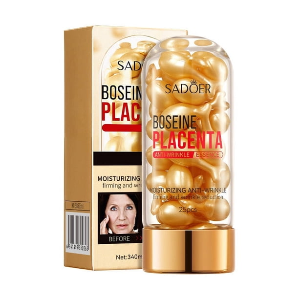 Rejuvenate Your Skin with Boseine Placenta Facial Essence Capsules - Smoothes Wrinkles & Diminishes Signs of Aging, Perfect for Air Cushion Foundation Make-up Moisturizing Lotion, 25 Travel-Ready Caps