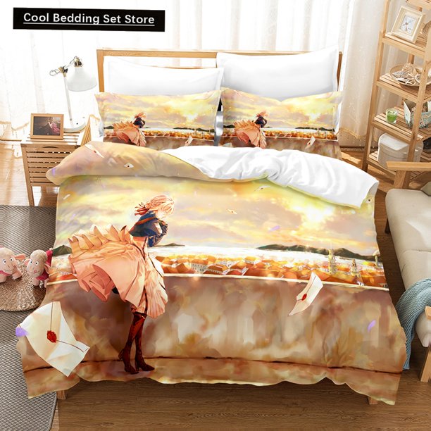 x1133 Bed SheetsAnime The Violet Evergarden Bedding Sets Duvet Cover Set With Pillowcase Twin Full Bedclothes Bed Linen Home Textiles 3-Piece Bedding Set (1 Duvet Cover + 2 Pillow Shams) nj1133