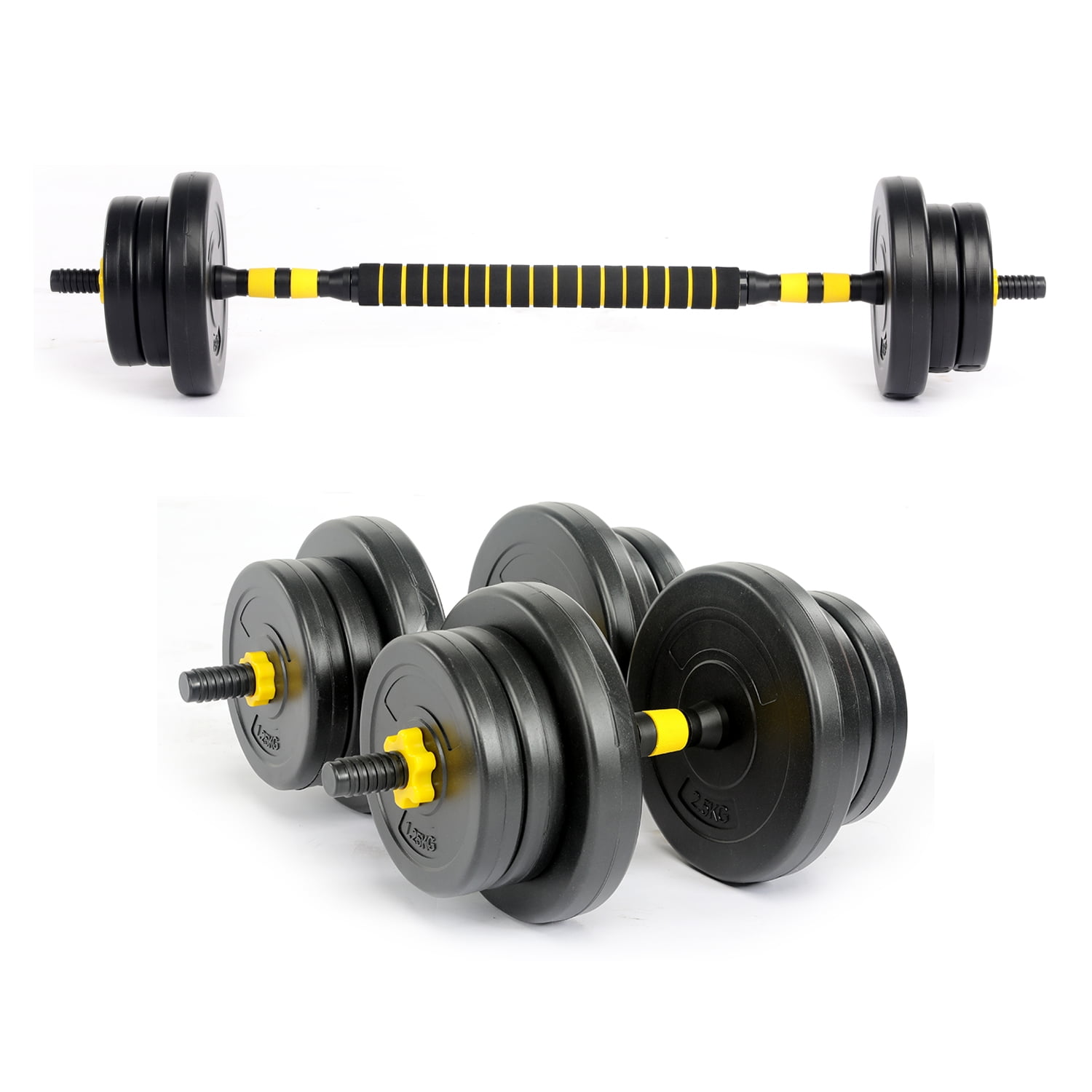 Atletis - Set Barra Y Mancuernas Ajustable 20 Kg Amarillo