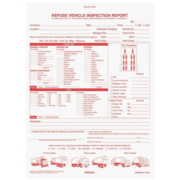 Libro de Informes de Inspección J. J. Keller para Camiones de Basura - Pack de 10