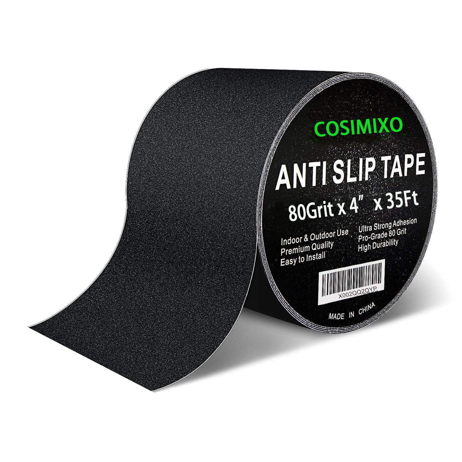 Cinta Antideslizante Cosimixo De 4 X 35 Pies, Resistente Al Agua, Negra