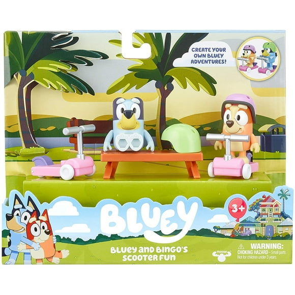 Bluey Vehicle 2-Pack, 2.5-3"" Bluey & Bingo Articulated Figures - Scooter Time, Multic Bluey Bluey