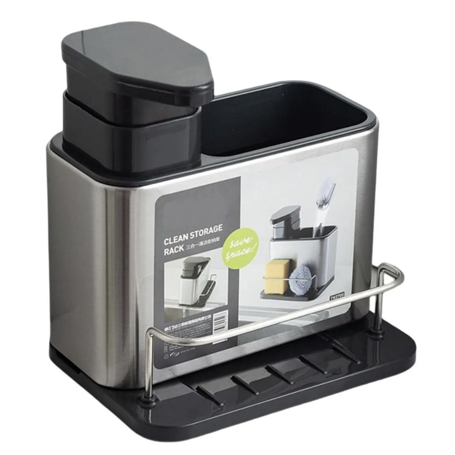 Genérica - Dispensador De Lavaloza En Acero Inoxidable Porta Esponja Y Cepillo