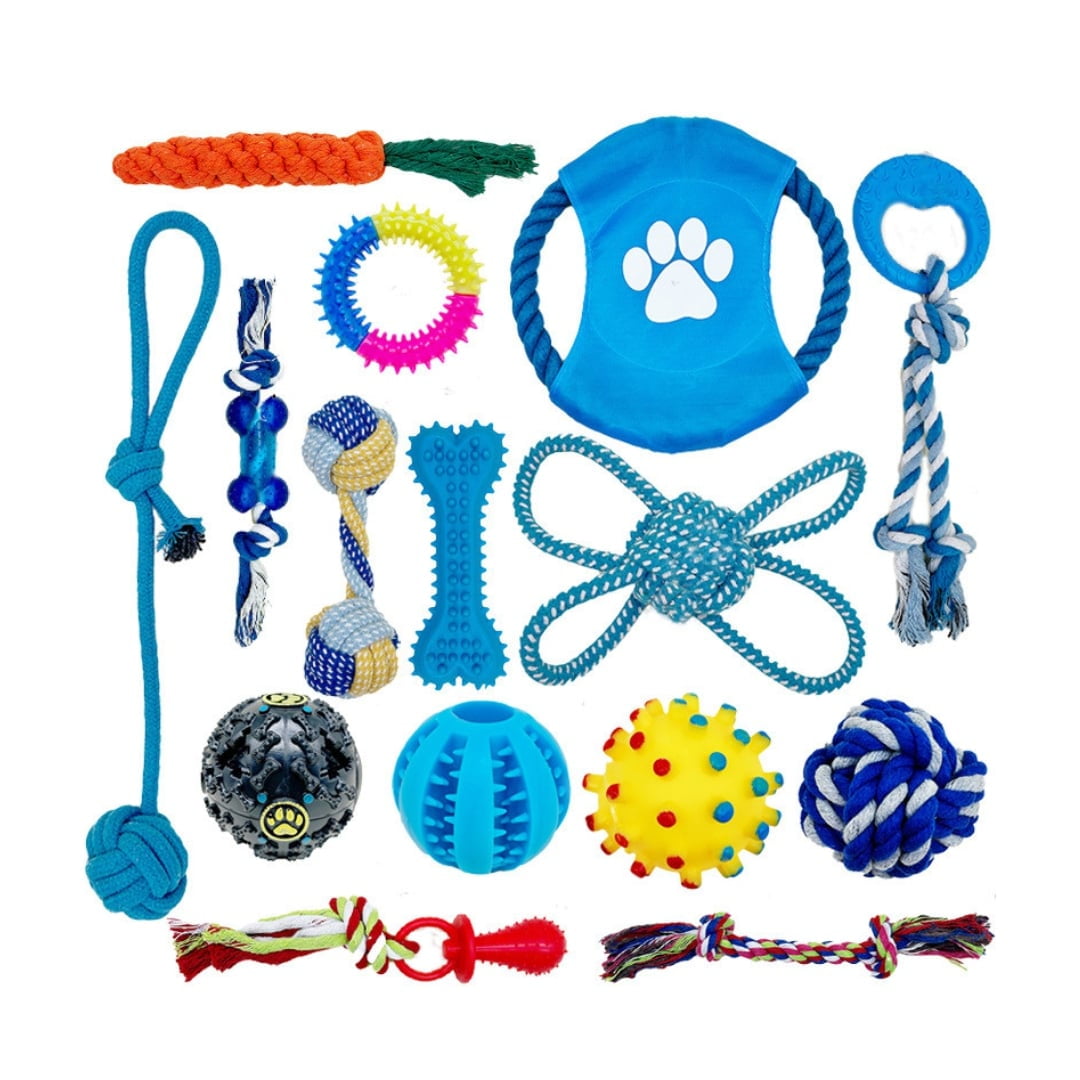 Crusec - Set 15 Juguetes Para Mascotas Antiestrés Pelota Cuerda Goma
