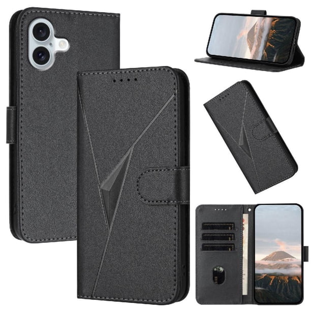 Funda Cartera Fibra de Carbono para iPhone 16 Plus con Soporte y Cierre Magnético Negro