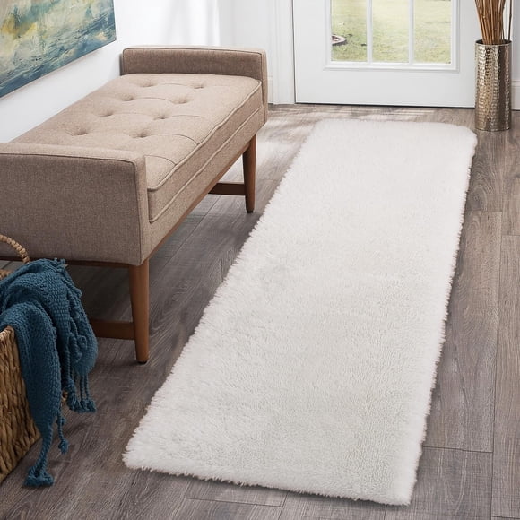Alfombra CAROMIO 61x183 cm de felpa suave y peluda blanca