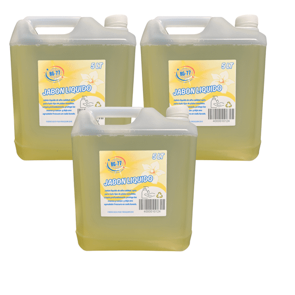 Jabon Liquido RG-77 Vainilla PH Neutro 5 Litros Pack 3 Unidades
