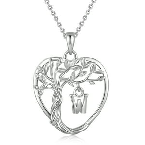 Heshpaws 925 Collar De Árbol Eterno De La Vida De Plata De Ley Para Mujeres A-Z Carta Inicial Collar, Regalo De Joyería De Cumpleaños Aniversario