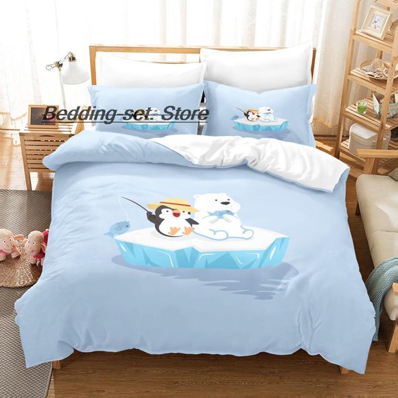 Kawaii Polar bear penguin Bedding Set Bed Set Aldult Kid Bedroom Duvetcover Sets Bed Sheet Set