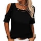 thumbnail image 4 of Blusa holgada y cómoda de verano con hombros descubiertos y manga corta informal para mujer, 4 of 5