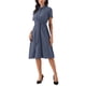 thumbnail image 1 of INSPIRE CHIC Vestido de trabajo a rayas para mujer con cuello de solapa, cintura con lazo, botones, manga corta, largo casual, talla S, azul oscuro, 1 of 6
