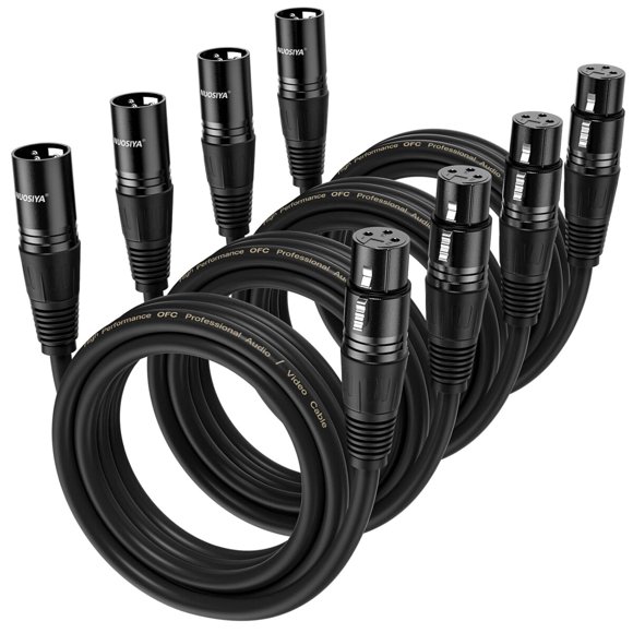 Cable XLR NUOSIYA de 6 pies, 3 pines, pack de 4 unidades, balanceado