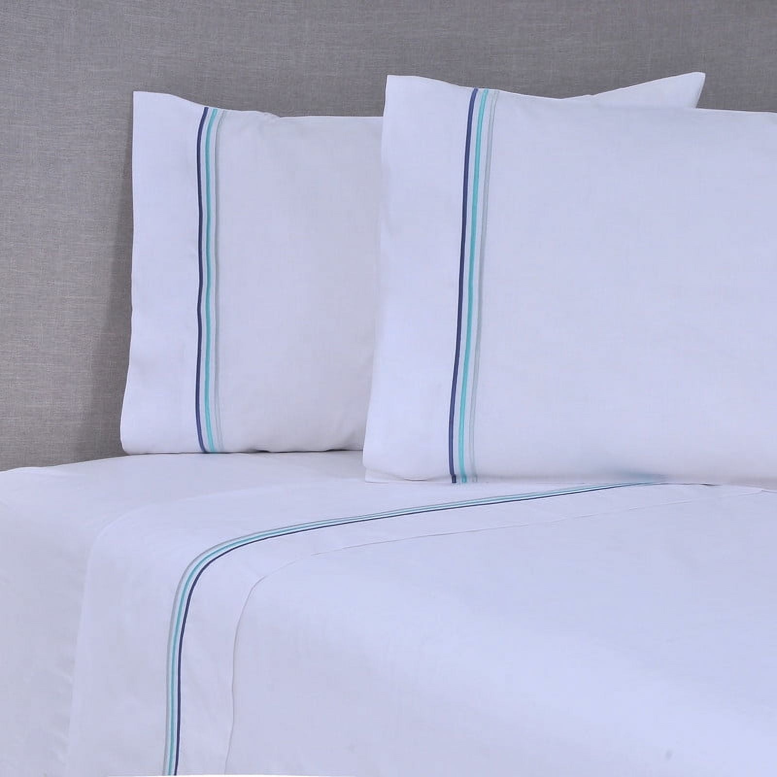 Mashini - Sábana Bordada. 144 Hilos Super King Line Azul