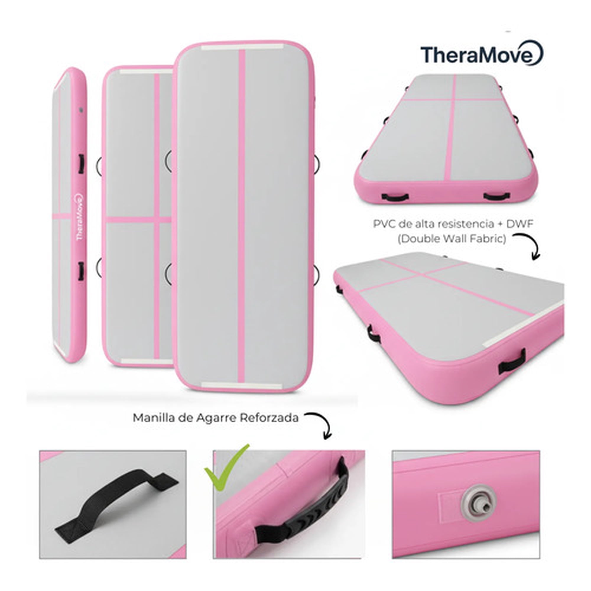 Marca - Colchoneta Inflable Airtrack Theramove 4x1x20 Cm Gym Rosa