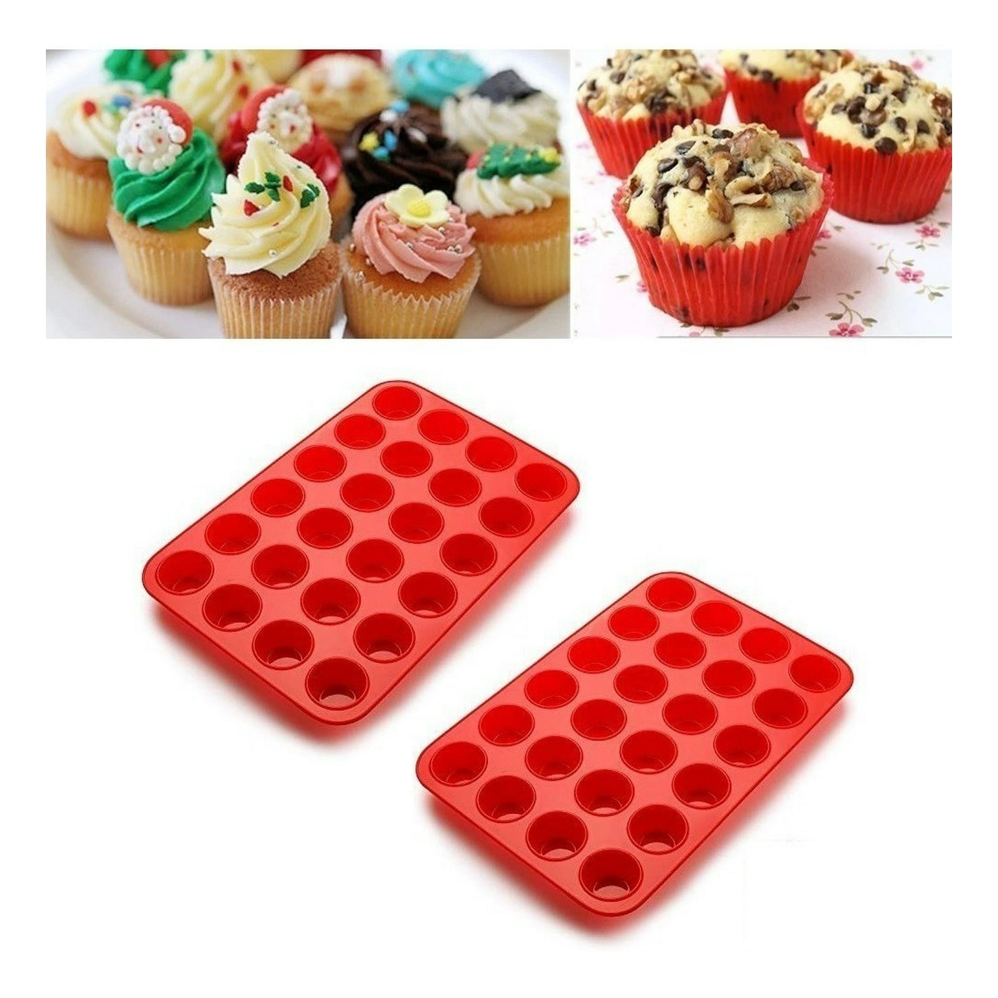Genérico - Pack X2 Molde Cupcakes 24 Cupcakes Molde Silicona Reposteria