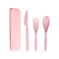 N-Ofertas - Set 3 Cubiertos Ecológico Portátil Camping Outdoor Rosado
