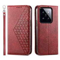 Funda Flip Foxdock Para Xiaomi 14 Pro , Estilo Billetera Con Diseño Rombo, Correa De Mano Y Soporte, Uso Diario