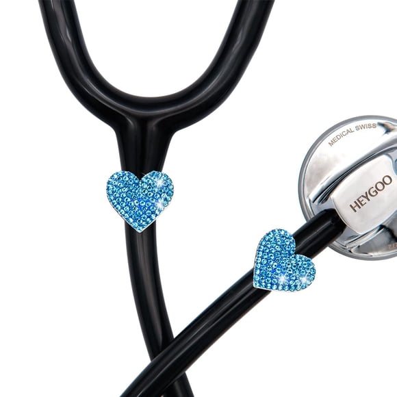 Abalorios para estetoscopio HEYGOO Heart, paquete de 2 unidades, color azul brillante, enfermera