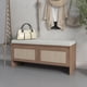 thumbnail image 1 of PP Rattan Storage Bench with Cushion, Faux Rattan Shoe Cabinet with 2 Doors, Mid-Century Modern Wood Entryway Seat, for Bedroom, Hallway, Mudroom, Natural Finish, 1 of 3