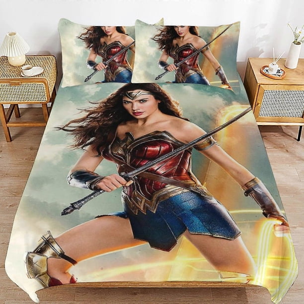 Wonder Woman Bedding Se Ultra Soft Skin-Friendly Duvet Cover3 Piece, Cute Comforter Cover Bed Set
