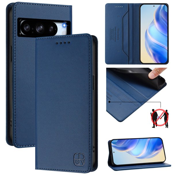 Funda Billetera con Soporte para Google Pixel 8 Pro Bloqueo RFID Plegable Azul
