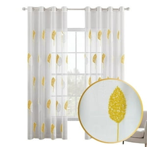 Genérico - Cortina Visillo 140X240 Velo Bordado Hojas Blanco Amarillo