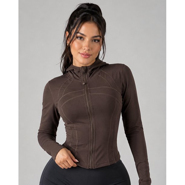 Chaqueta Deportiva Para Mujer Cierre Completo Capucha Y Pasadedo