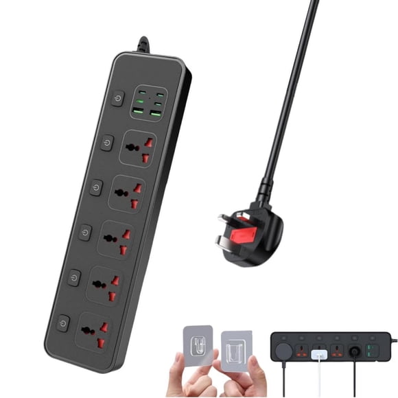 Enchufe Power Strip Jumpso UK con 5 salidas, 2 USB, 4 USB C, 3000 W