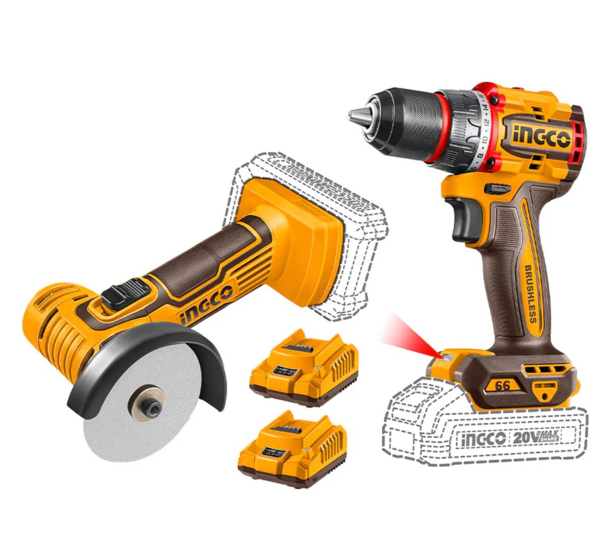 Ingco - Mini Amoladora 3"" Multifuncion + Taladro Atornillador 66Nm