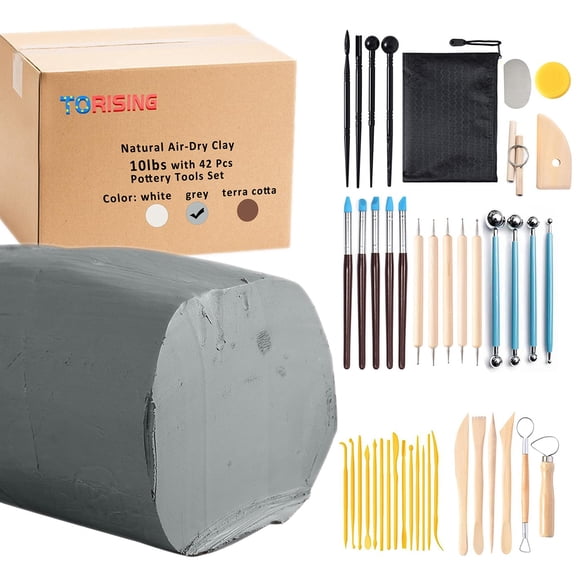 Arcilla De Secado Al Aire 4 5 Kg Con Set De 42 Herramientas Para Cerámica Gris
