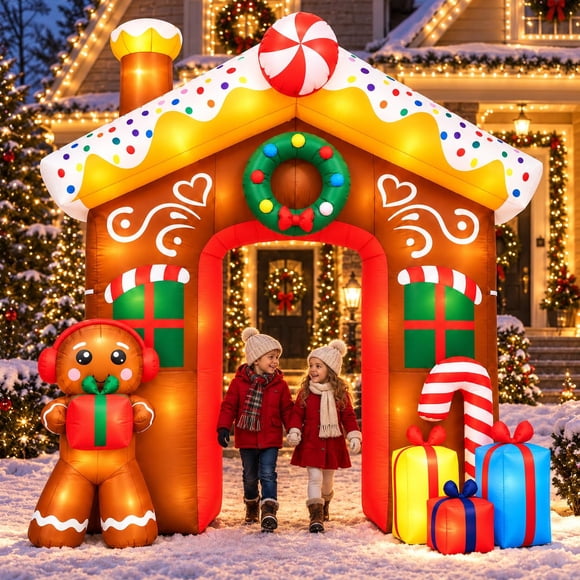 Arco inflable Riidmaax de 3 m con luces LED y decoración de casa de jengibre