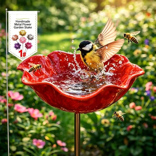 Estacas jardín flor metal hechas mano 5 uds estación riego abejas diseño floral jardín