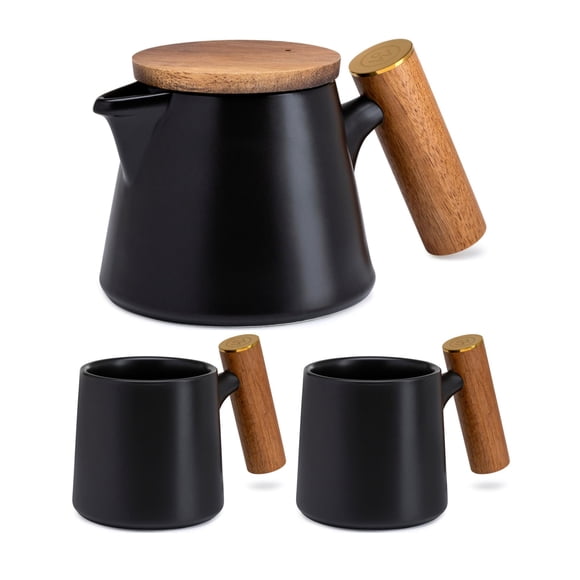Tetera ChefWave 600 ml Cerámica Negra con Infusor y 2 Tazas