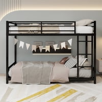 M&Ms - Metal Twin Over Twin Bunk Bed/ Heavy-Duty Sturdy Metal/ Noise Reduced/ Safety Guardrail/No Box Spring Needed,Black
