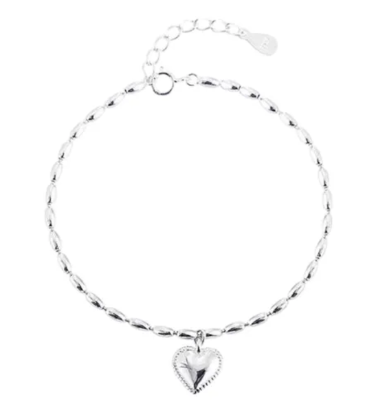 Genérico - Pulsera Plata 925 Grano Arroz Corazón