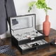 thumbnail image 2 of Caja para relojes de 12 ranuras, organizador de relojes, vitrina de joyería con cerradura con tapa de vidrio real, piel sintética negra, forro gris UJWB012, 2 of 16