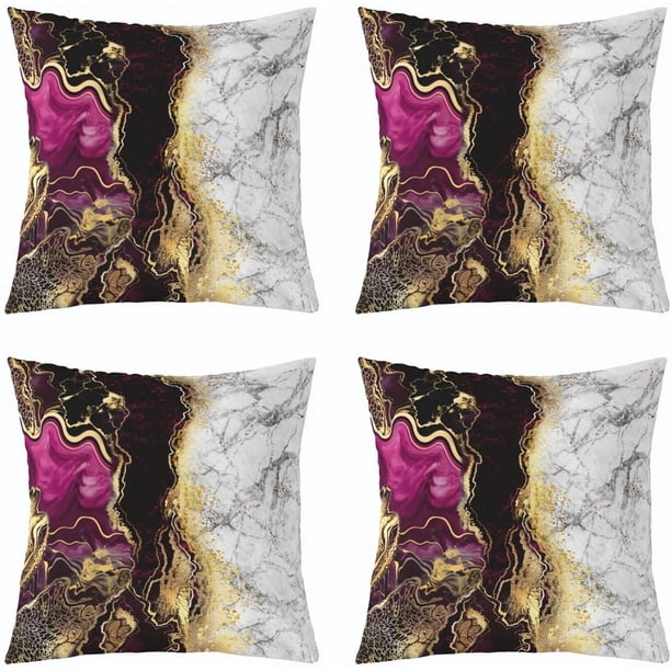Fundas cojín mármol turquesa 4 uds 45x45 cm abstracto dorado negro bronce lentejuelas