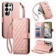 thumbnail image 1 of Funda tipo cartera FOXDOCK para Samsung Galaxy S26 Ultra, estampado de diamantes, con ranuras para tarjetas, soporte y cremallera - Rosa, 1 of 6