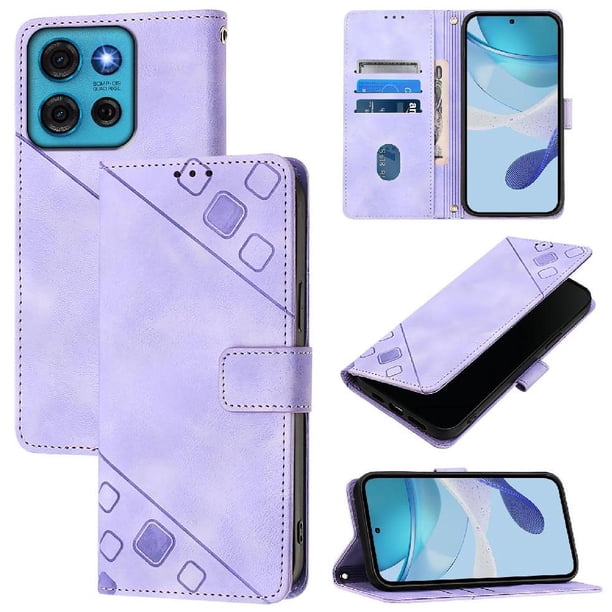 Funda Cartera para Motorola Moto G75 con Soporte y Ranuras, Resistente a Golpes y Rayones Morado