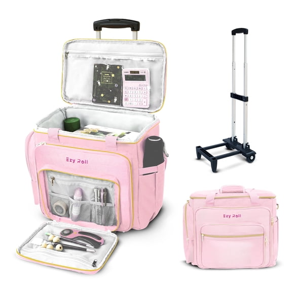 Bolso rodante para profesora Ezy Roll, tote grande impermeable, rosa